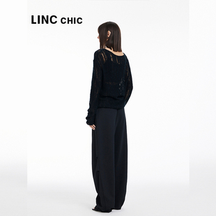 LINCCHIC金羽杰专柜正品 S241KP110 抗皱垂感针织直筒弯刀香蕉裤