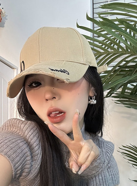 韩系女春秋破洞显脸小防晒棒球帽