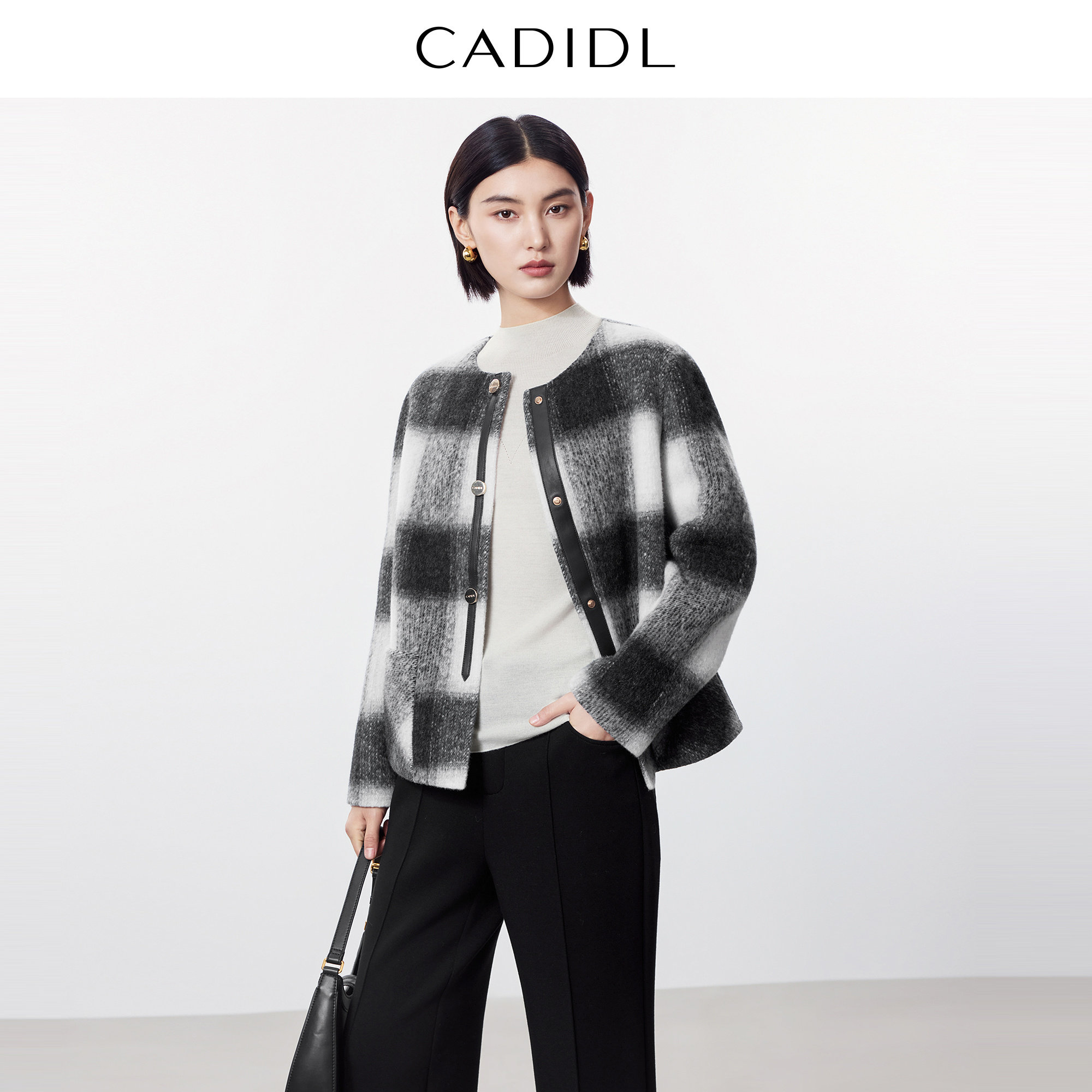 【绵羊毛】CADIDL卡迪黛尔商场同款时尚格子短外套女2025冬季新款,女装/女士精品,短外套,淘宝优惠券,粉丝福利购,淘宝优惠卷