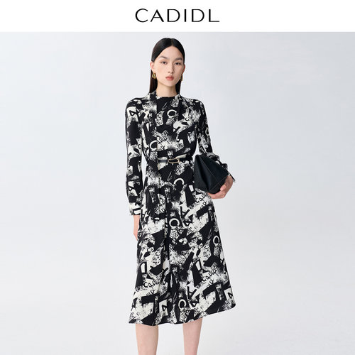 CADIDL卡迪黛尔【商场同款】通勤气质长袖黑色连衣裙女26春季新款