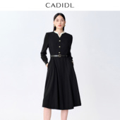 CADIDL卡迪黛尔 新款 商场同款 荷叶领通勤黑色连衣裙女2025冬季