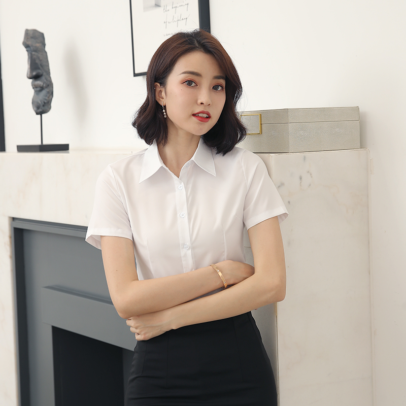 2020春夏装职业白色衬衫女长短袖修身正装衬衣工作服工装OL大码