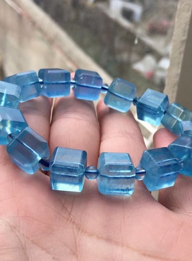 天然海蓝宝手链海蓝宝方塘手链 海蓝宝魔方手链 规格10.5mm