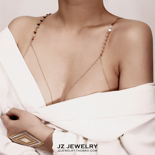 JZ Bodychain 欧美简约长款项链女 海边bikini内搭性感胸链身体链