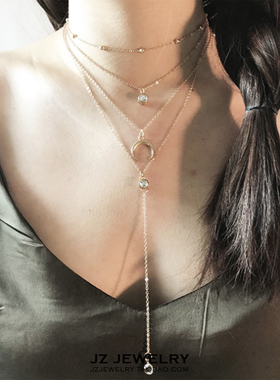 ins韩国流苏月亮多层长款项链