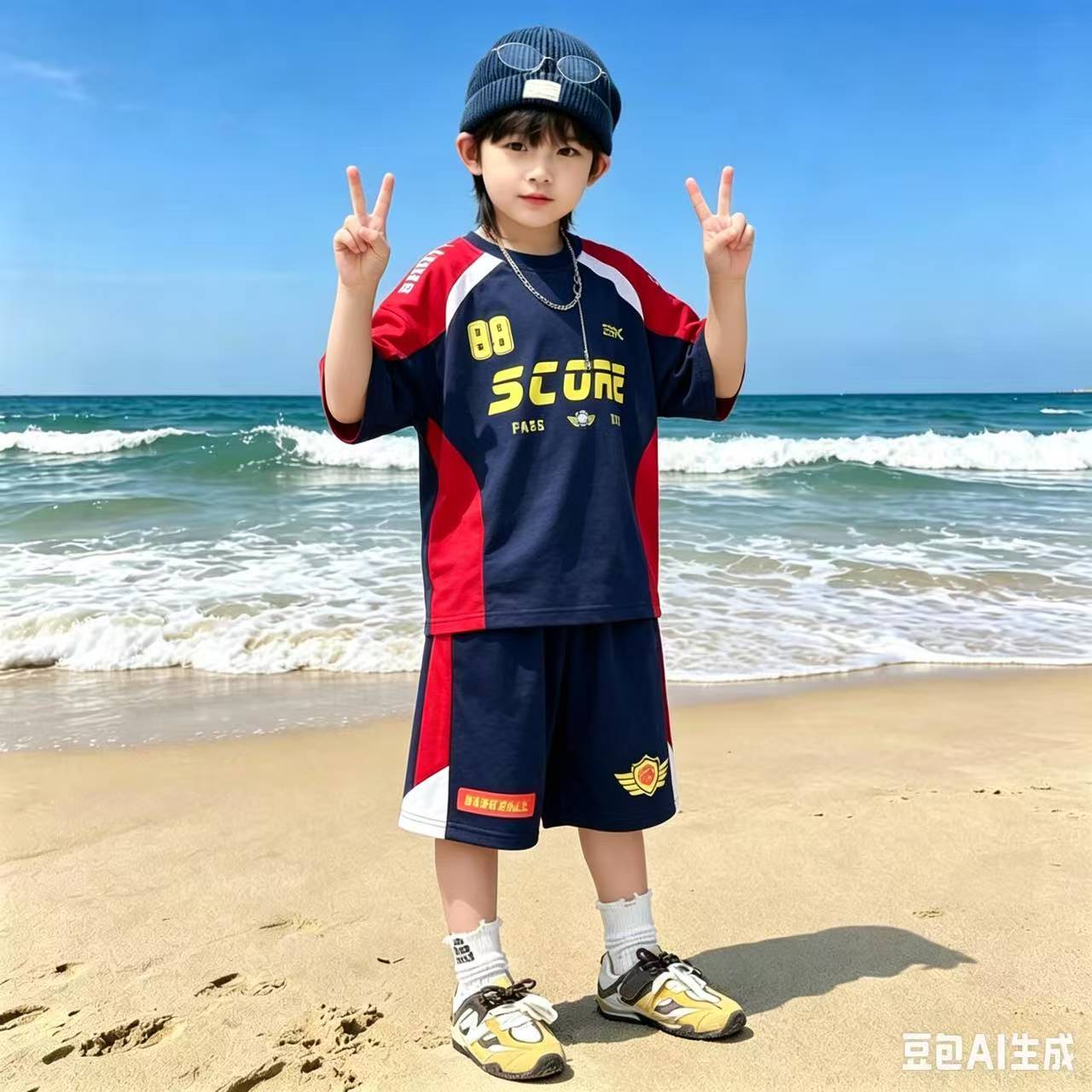 男童夏套装潮酷机车服2026新款儿童夏季赛车衣服男孩短袖夏装帅气