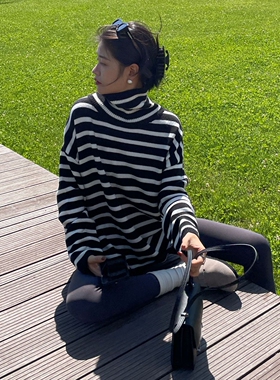 SWHP 正品现货 厚实澳大利亚进口羊毛毛衣早春宽松条纹针织衫