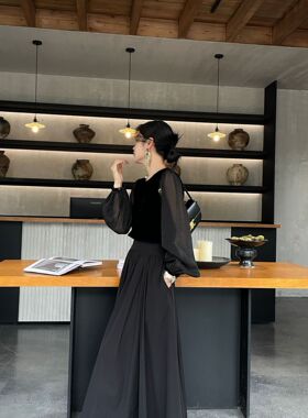 SWHP 正品现货 品质绒面圆领长袖衬衫春秋高级拼接通勤百搭上衣