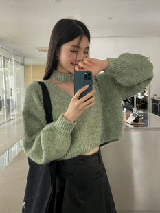 毛衣早春针织打底衫 SWHP 35羊毛小短款 港绿色颜色太好看 现货
