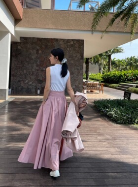 SWHP【现货】气质通勤文艺四季垂顺不易皱半身裙秋季简约大摆长裙