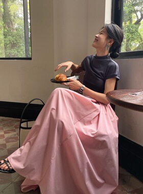 SWHP 正品现货 90%棉 高弹显瘦修身半高领短袖T恤春夏季百搭上衣