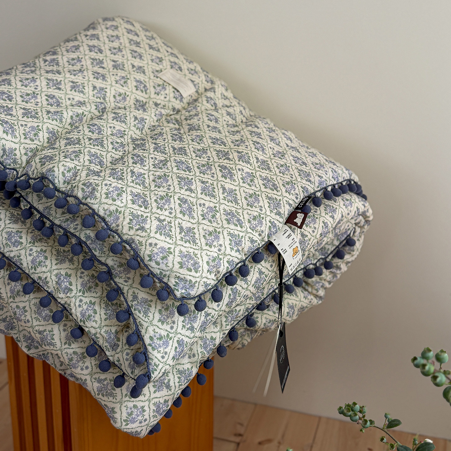 ins韩式小碎花全棉双层纱春秋被双人2米皱皱纱布球球空调被可水洗