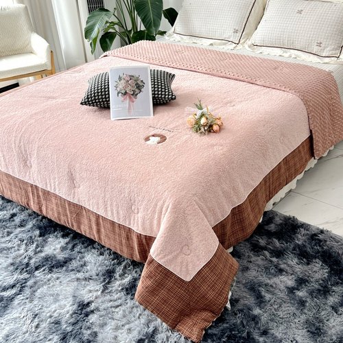 双面绒豆豆被米粒绒拼接全棉