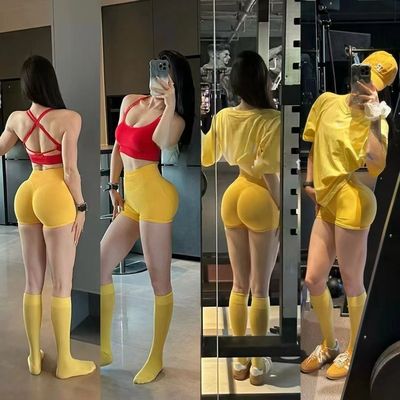 蜜桃翘臀瑜伽短裤女高腰弹力紧身裤外穿速干跑步健身裤运动裤三分