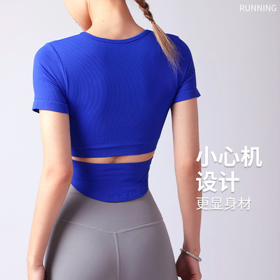 后背镂空固定胸垫瑜伽服修身显瘦