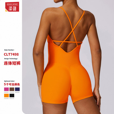 泽创欧美无缝美背连体健身衣瑜伽服高弹收腹紧身运动连体服女