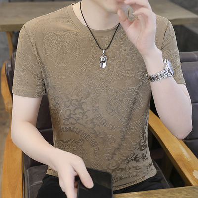 金丝绒修身薄款圆领t恤男上衣