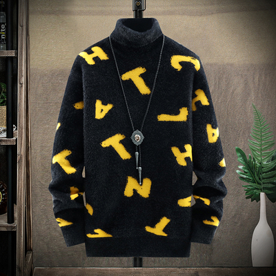 水貂绒高领毛衣男士加绒加厚款