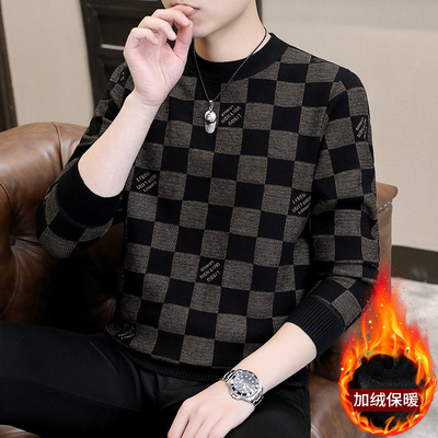 不起球格子毛卫男保暖打底衫