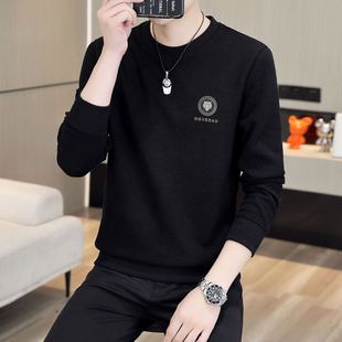 潮牌欧货男式圆领卫衣春秋季休闲百搭烫钻长袖t恤衫外搭秋装上衣