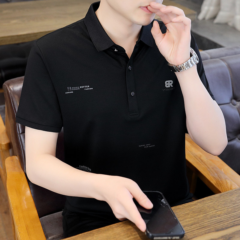青年polo衫男夏季高端印花珠地棉翻领保罗短袖t恤半袖婆罗衫上衣