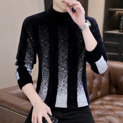 个性百搭男士仿水貂绒毛衣打底衫