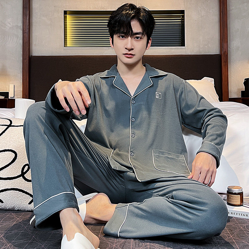 双面德绒睡衣男秋冬款长袖简约大码薄绒保暖可外穿冬天开衫家居服