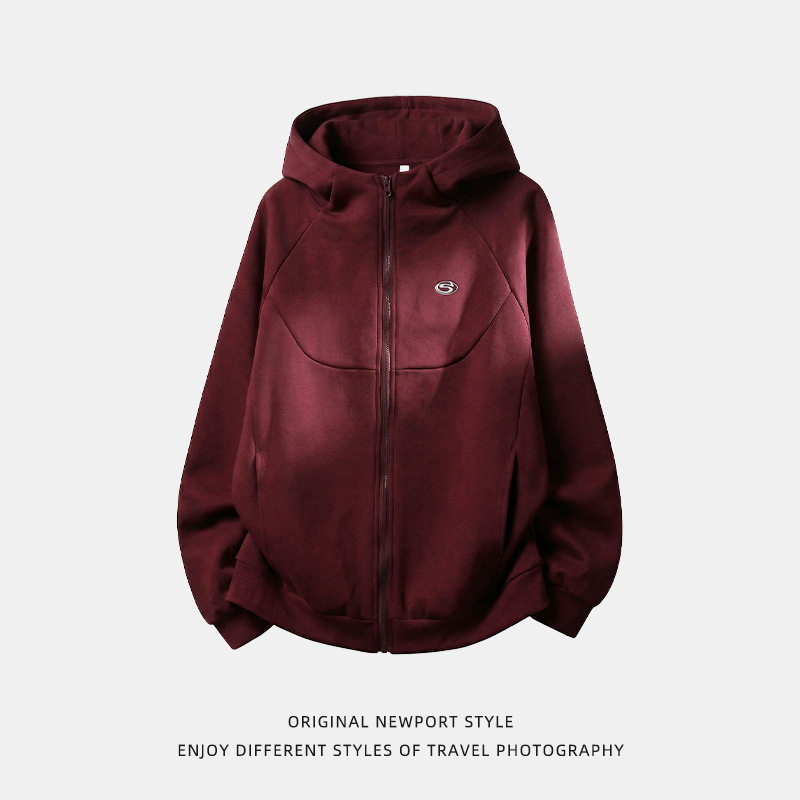 开衫卫衣男款春季美式撞色刺绣boxy短宽廓形外套OW8035-P70控118,男装卫衣,电商A362