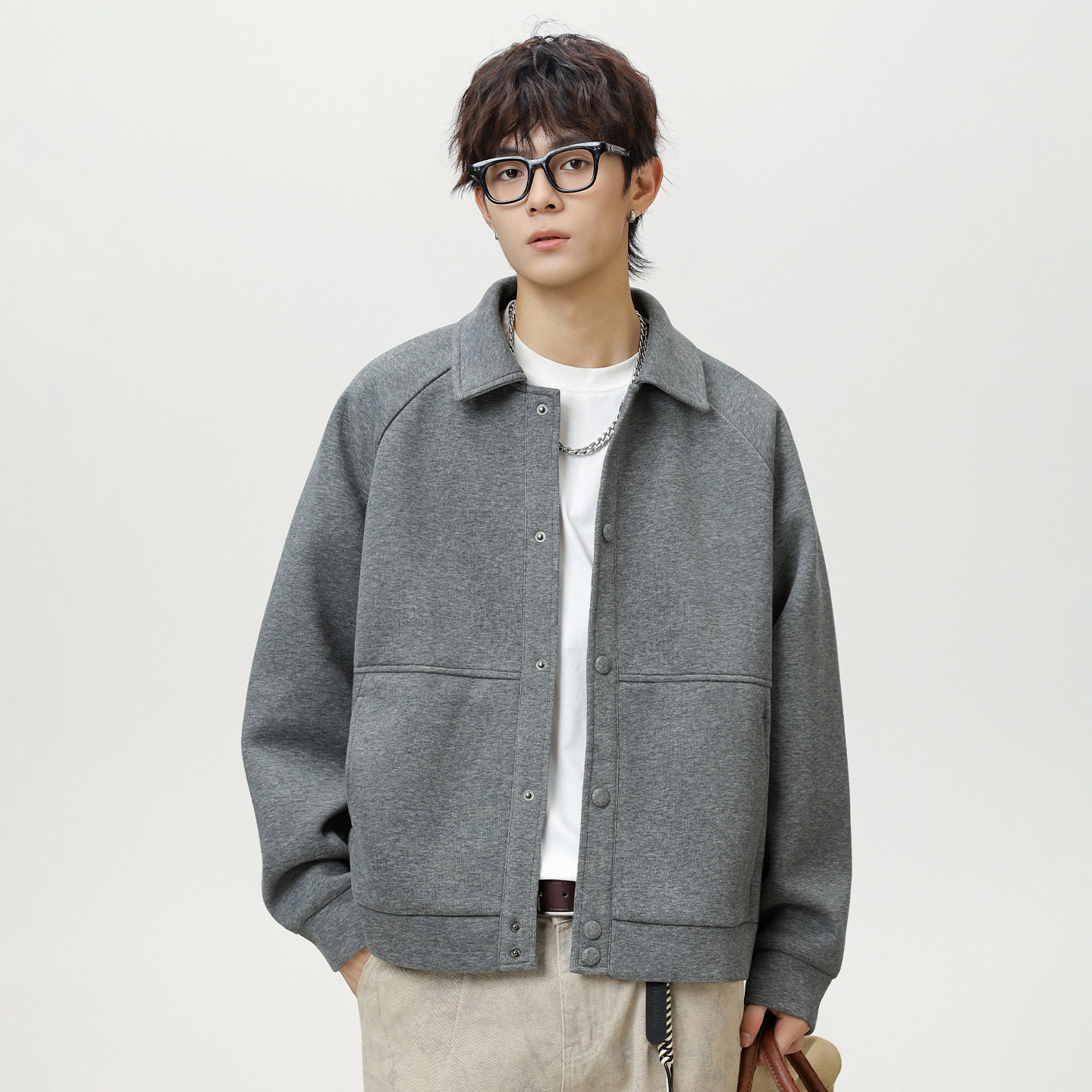 男秋季新款潮牌短宽廓形质感宽松商务呢子MJ6038-P75控118，男装夹克，电商A362