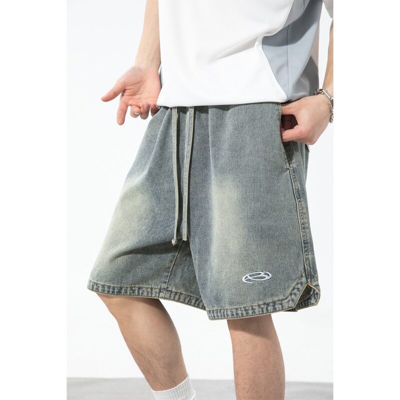 牛仔短裤男夏季新款美式潮牌撞色刺绣宽松休闲L2286-P50控78,男装牛仔裤,电商A362