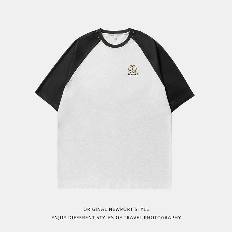 平铺男款情侣夏季纯棉宽松撞色插肩袖潮牌体恤衫MT7213-P40控65，男装T恤，电商A362