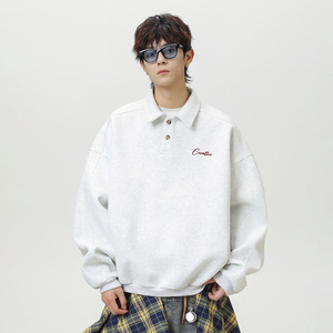 卫衣男秋季新款复古宽松领口纽扣长袖polo套头衫MW3971-P60控98图片