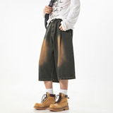 夏季水洗做旧复古质感中裤打褶设计宽松休闲短裤ON2609-P45控78，男装牛仔裤，电商A362