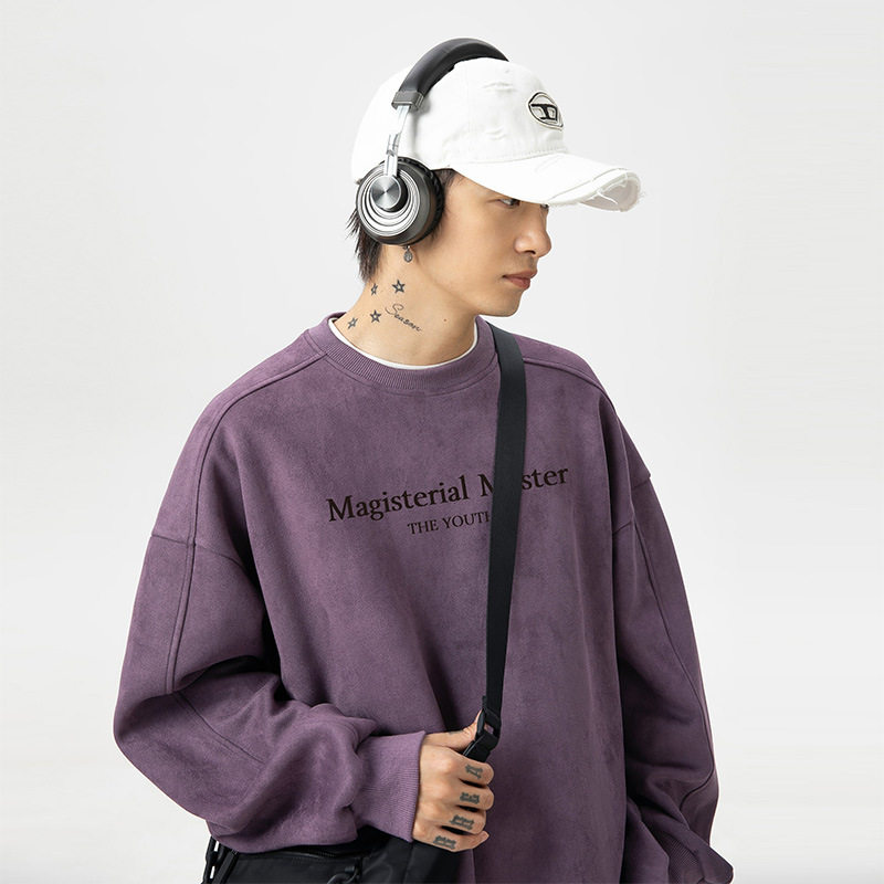 复古圆领卫衣秋冬款400G重磅质感帽衫宽松休闲外套L3852-P38控68，男装卫衣，电商A362