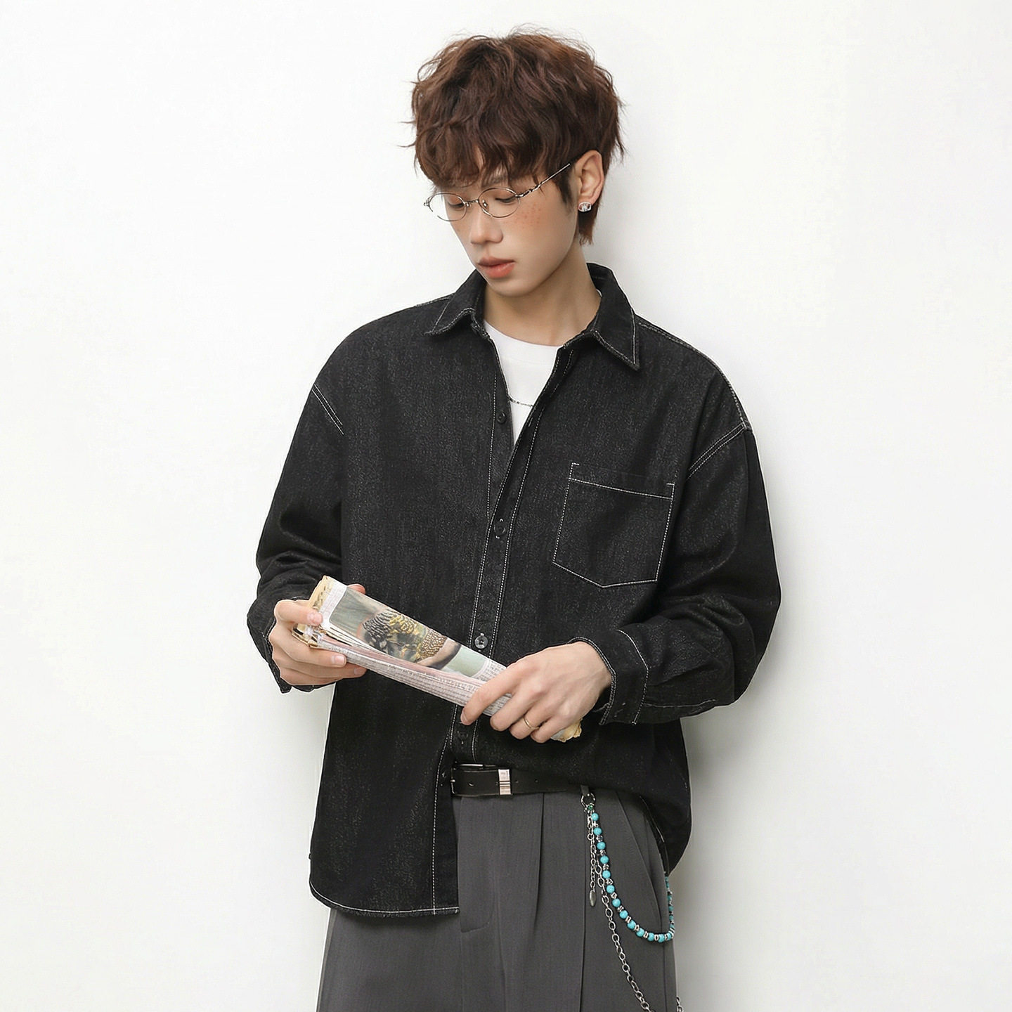 长袖衬衫男春季款日系宽松潮牌休闲质感衬衣外套MC3993-P65控98图片