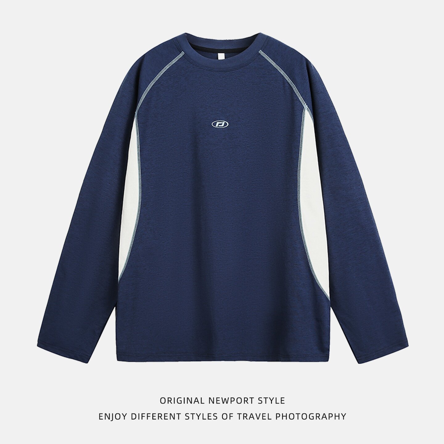 平铺T恤男秋季新款刺绣宽松潮牌长袖体恤卫衣MT7226-P30控49，男装卫衣，电商A362