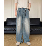 做旧水洗牛仔裤男春季款美式复古宽松直筒休闲长裤ON2530-P58控98，男装牛仔裤，电商A362