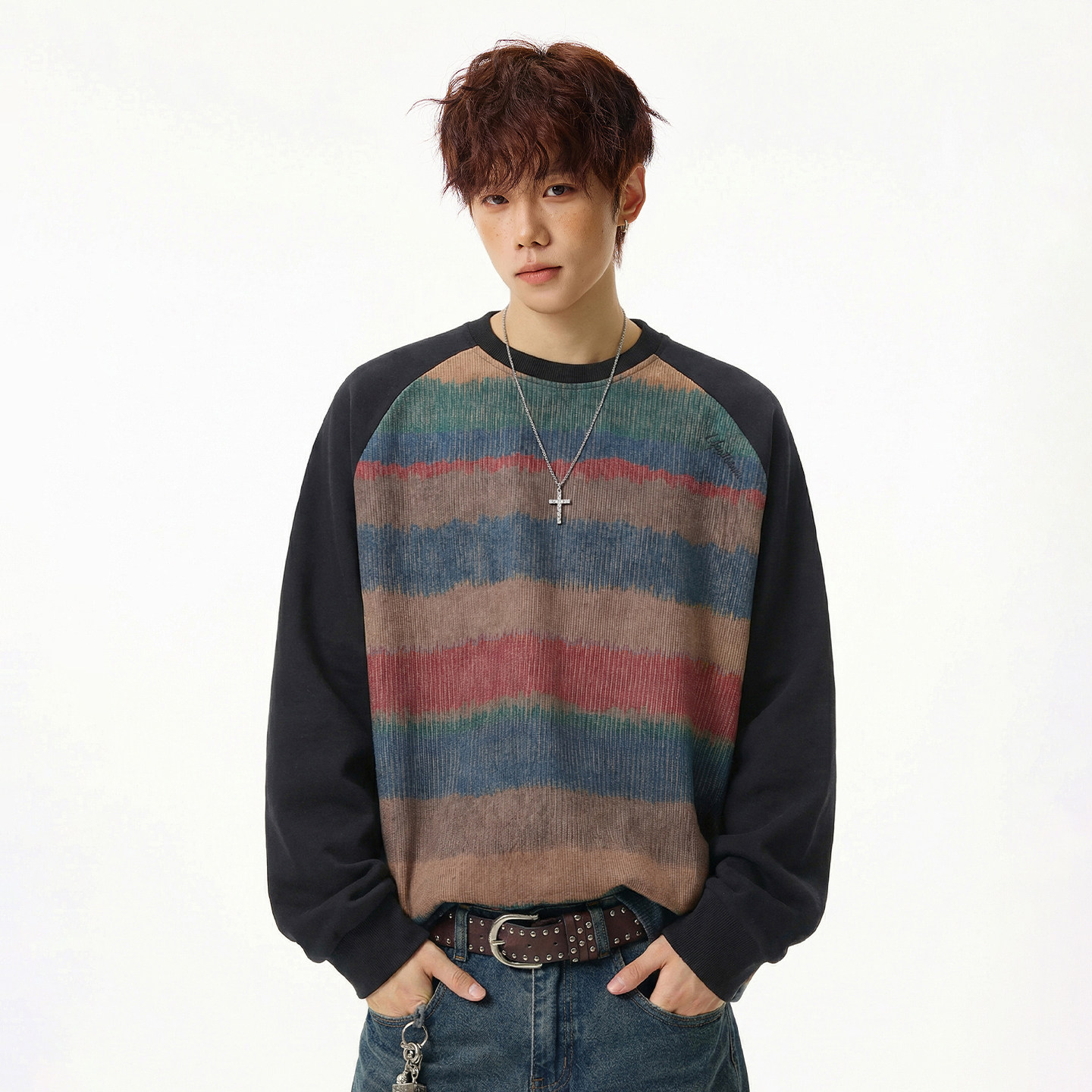 渐变圆领卫衣春季款撞色插肩袖潮牌质感套头衫上衣MW3957-P51控85，男装卫衣，电商A362