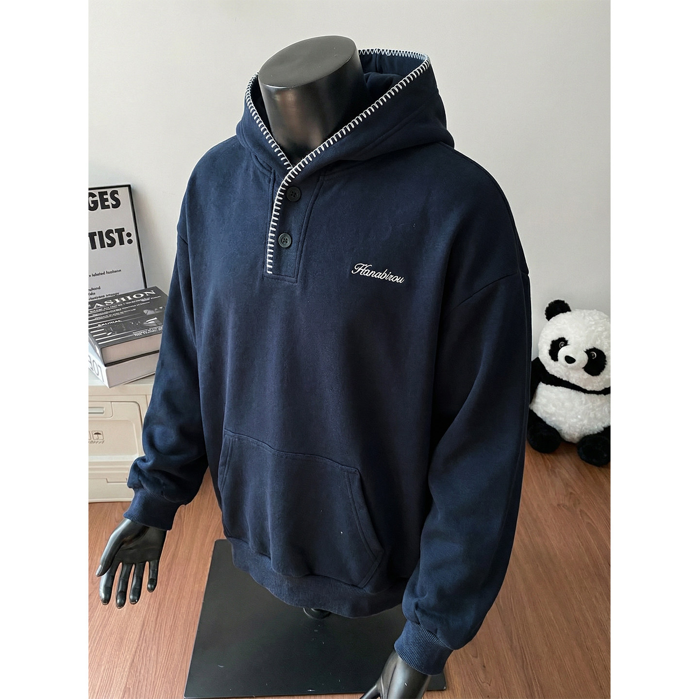 连帽卫衣春款字母刺绣半开领帽衫潮牌廓形外套OW8030-P65控108,男装卫衣,电商A362
