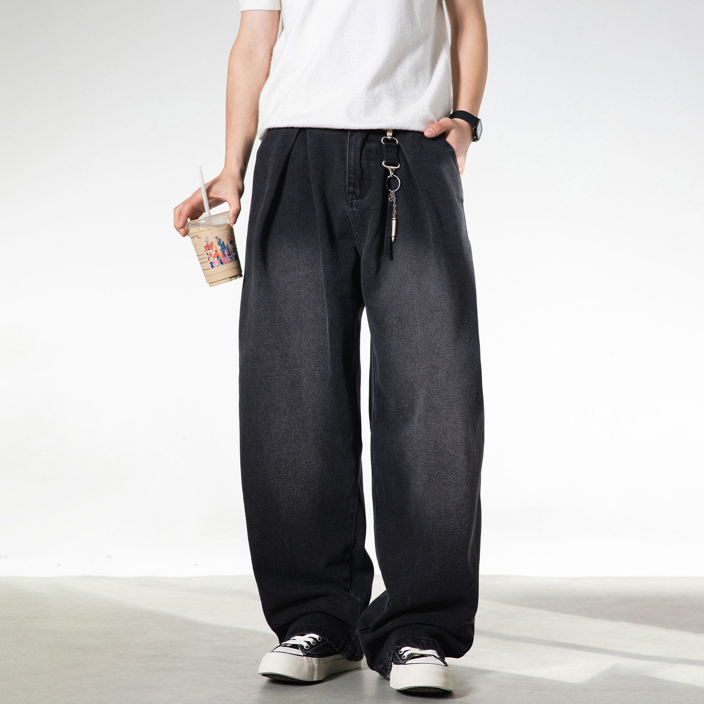 做旧牛仔裤男春季款复古宽松直筒裤廓形休闲长裤子ON2530-P58控98，男装牛仔裤，电商A362