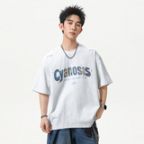 高街美式质感刺绣纯棉短袖T恤男夏季款百搭宽松情侣休闲半袖体恤，男装T恤，电商A362