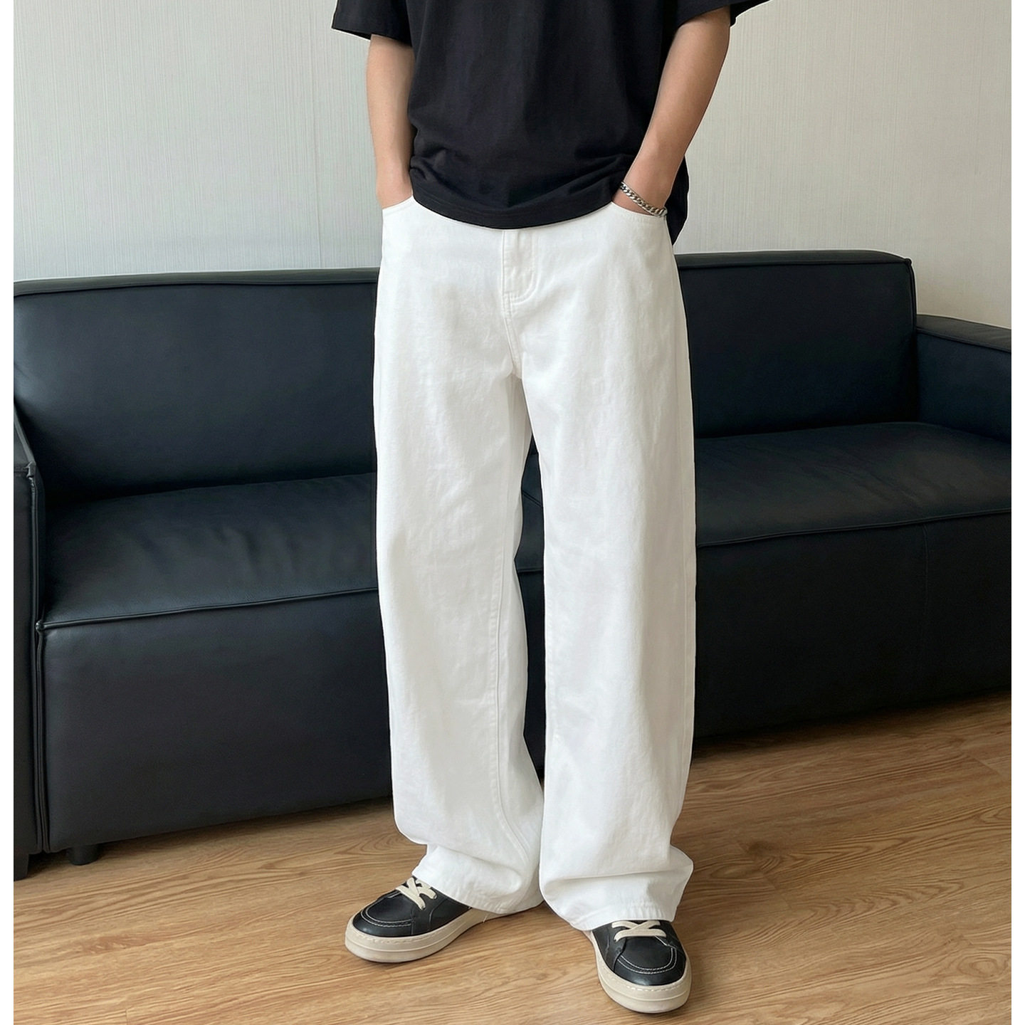 刺绣白色牛仔裤男春季复古潮牌宽松直筒休闲长裤ON2622-P55控88,男装休闲裤,电商A362