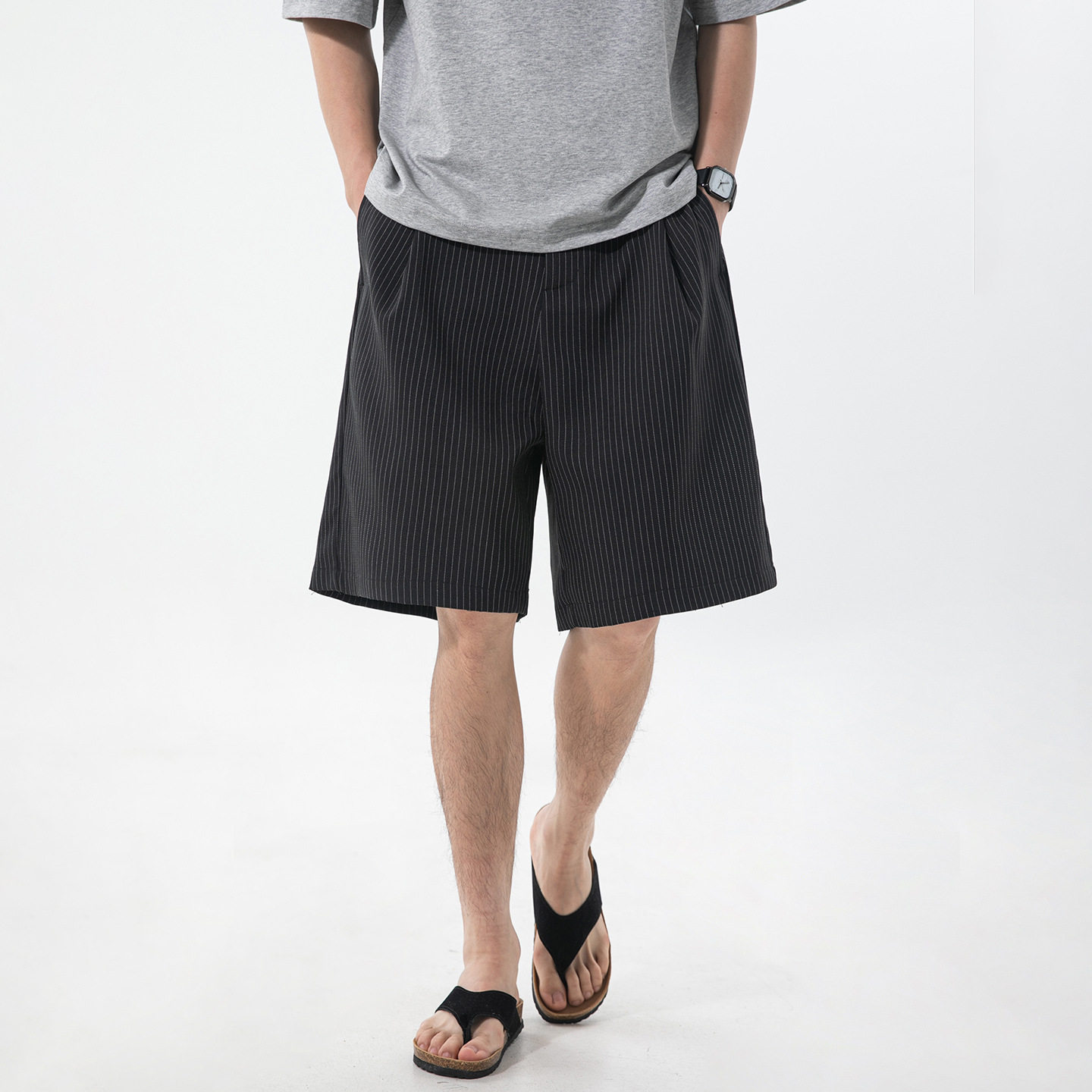短裤男夏季新款打褶设计直筒宽松简约休闲五分裤OK2602-P40控75,男装休闲裤,电商A362