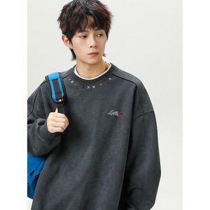 麂皮绒圆领卫衣男秋季款立体分割结构复古潮牌MW8000-P50控78图片