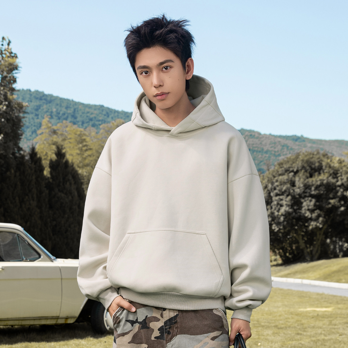 长袖连帽卫衣男秋季款潮牌宽松纯色帽衫外套BMW3951-P65控98，男装卫衣，电商A362