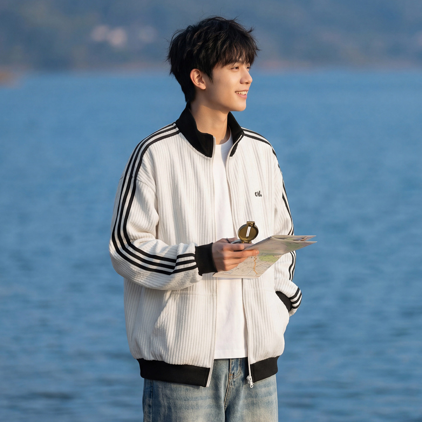 刺绣开衫立领卫衣男春季竖条肌理休闲夹克外套OW8029-P63控108，男装夹克，电商A362