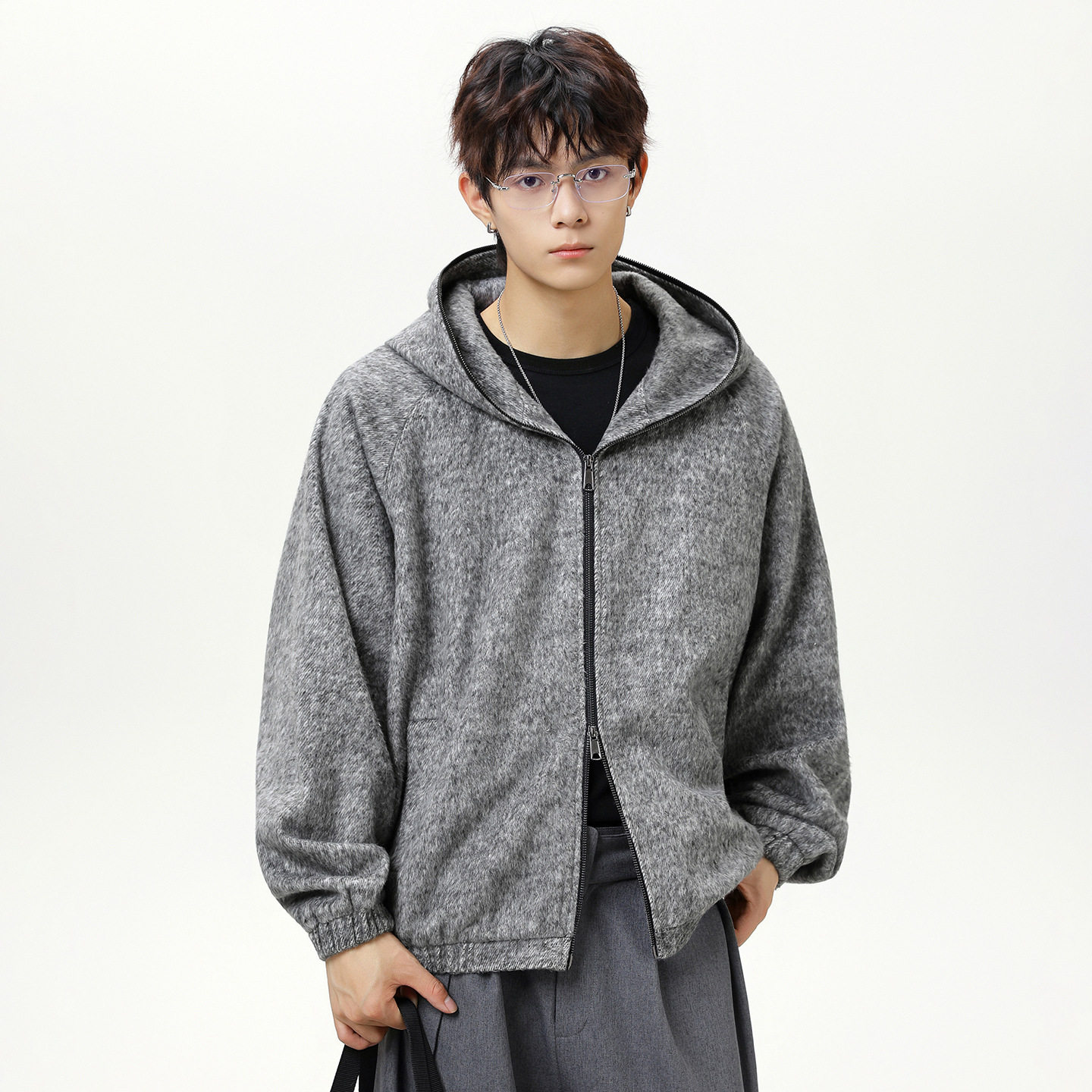 外套男秋冬廓形宽松毛呢夹克美式复古开衫卫衣MJ6040-P85控138,男装夹克,电商A362