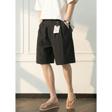 男夏季款亚麻纹理简约透气老钱风直筒宽松五分裤OK2600-P40控75，男装休闲裤，电商A362