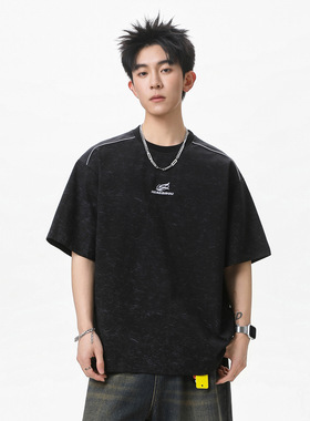 T恤男夏季纯棉宽松仿扎染做旧潮牌半袖体恤衫OT7280-P39控69