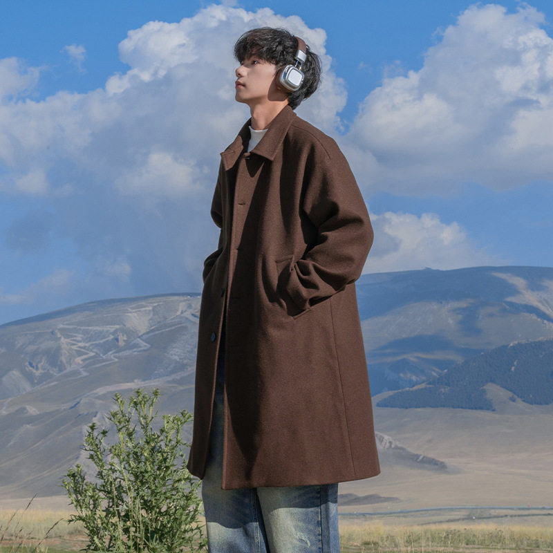 毛呢中长款大衣秋冬新款加厚防风翻领风衣外套L6019-P95控148，男装毛呢大衣，电商A362
